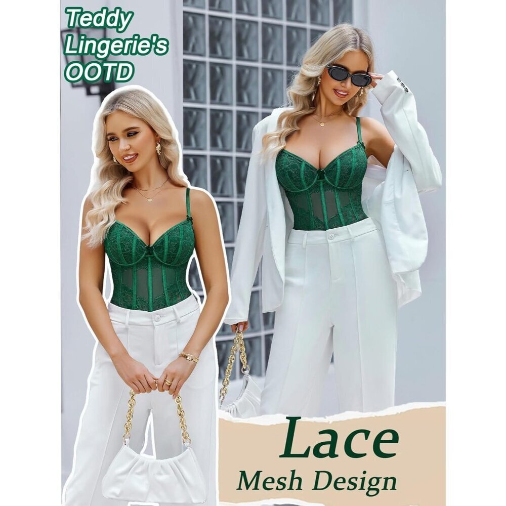 Lace Bodysuit Women Mesh Floral V Neck Sexy One Piece Lingerie XXL - Picture 5 of 6
